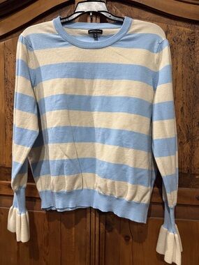 Who What Wear Blue and Cream Striped Crewneck Sweater
